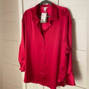 H&M Pink Satin Button Down Shirt